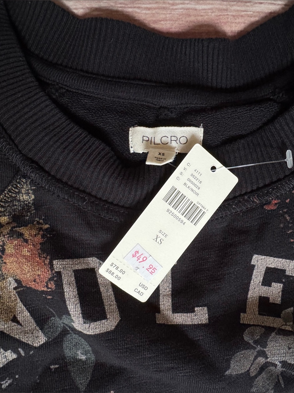 ANTHROPOLOGIE PILCRO Black Pullover Muscle Sweatshirt Top Sz XS "Endless Heart" - Picture 9 of 12